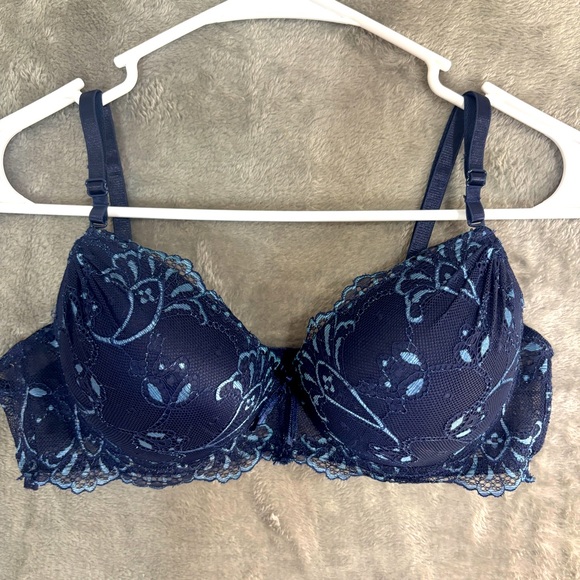 Navy Padded Push-up Bra 36C Lace Adjustable Straps Standard or Racerback - Picture 1 of 8